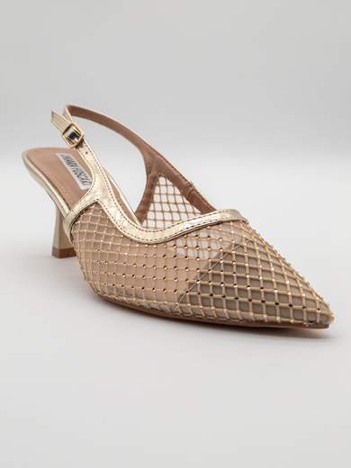 Slingback Oro a Rete con Strass e Tacco a Clessidra 7,5 cm