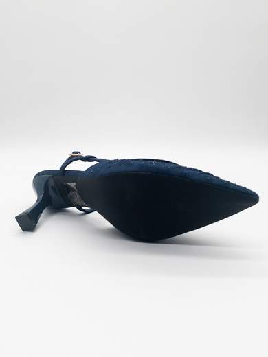 Décolleté slingback blu con strass e tacco a clessidra