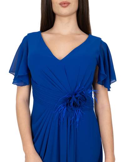 Empire Style Long Evening Dress with Flower at the Waist