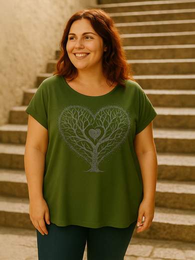 Curvy Girl Curvy viscose T-shirt with rhinestone print – Sizes 46-52 19053-F