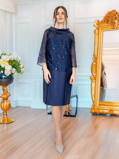 Sologioie Curvy Abito corto da cerimonia smanicato con cappa con maniche YSD410TU4020