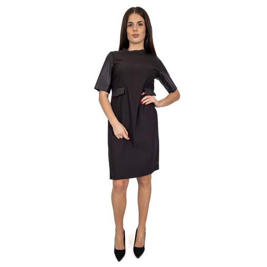 CARMEN Abito Donna Corto con Collo Coreana e Maniche Corte in Ecopelle