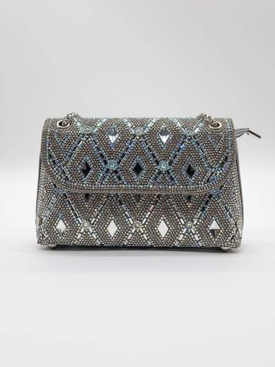 Sparkling Silver Evening Bag with Rhinestones