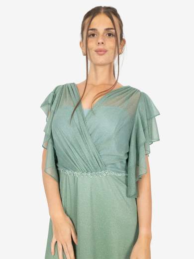 Abito curvy da cerimonia lungo con strass e stola – Taglie comode