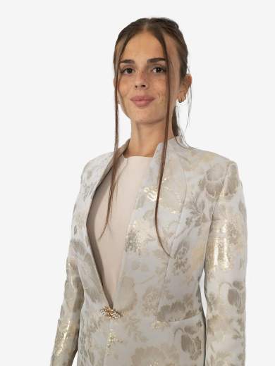 Completo 3 pezzi donna elegante con soprabito damascato