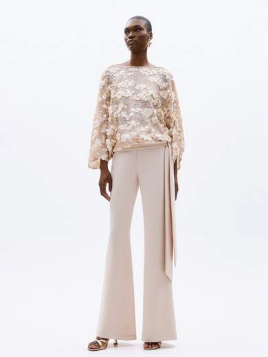 Completo Donna Blusa con Paillettes e Pantalone Flare in Cady