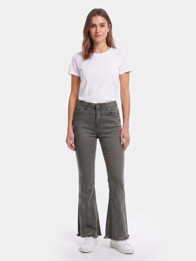 Women's Stretch Crop Flare Jeans with Asymmetric Hem 3D-6826