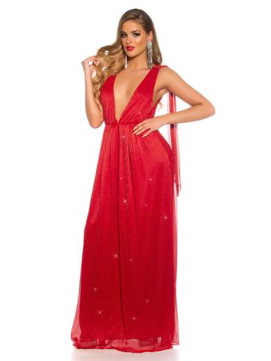 Abito lungo glitterato con scollatura profonda