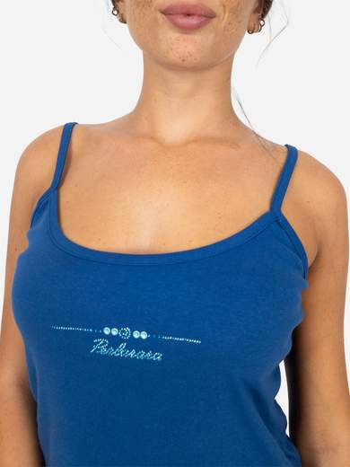 PERLARARA Canotta Donna 100% Cotone con Strass e Spalline Sottili - Made in Italy T62