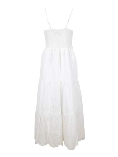 Vestito Lungo Donna in Cotone Sangallo Bianco – Spalline Regolabili e Corpetto Elasticizzato