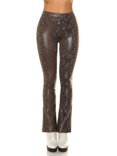 High-Waisted Bootcut Faux Leather Snake Print Pants
