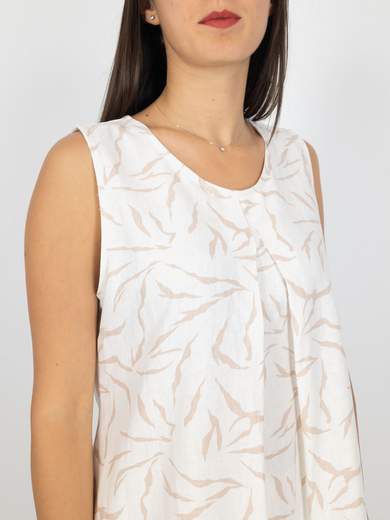 Bucle Top Donna Smanicato In Viscosa E Lino A Girocollo Estivo