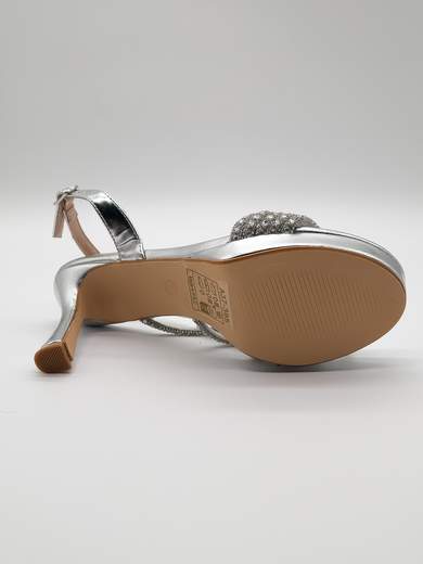 Silver Jeweled Ceremony Sandals with Hourglass Heel