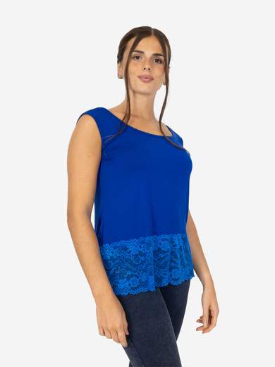 STRABELLO Canotta Donna Spalla Larga con Bordo in Pizzo Oversize CAN-06