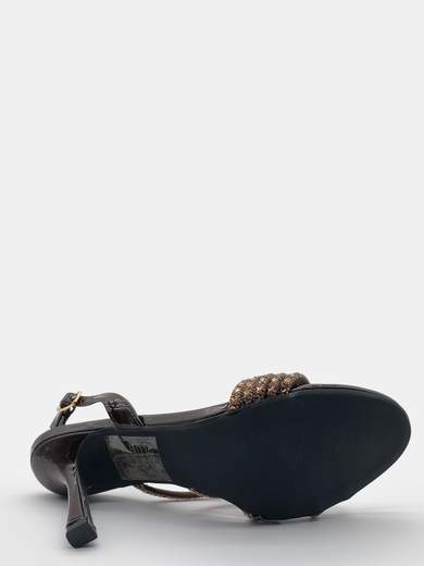 Brown Jewel Sandals with 10 cm Hourglass Heel and Rhinestones