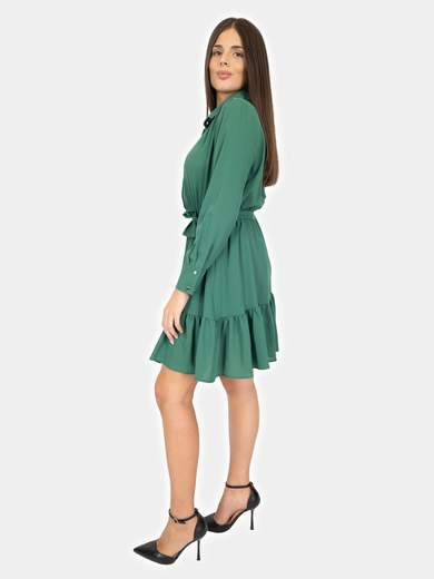 Bucle Vestito Corto A Camicia Fondo Con Balze Donna Manica Lunga