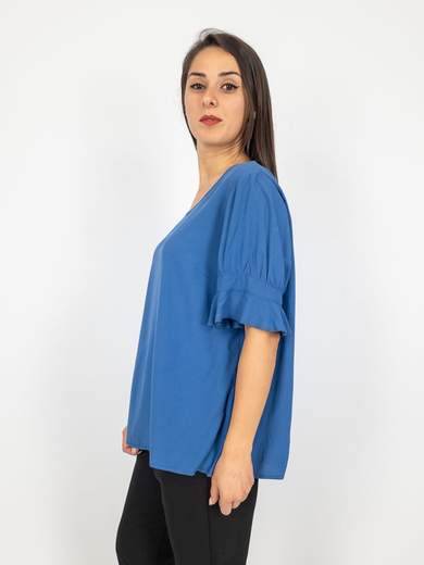 CARMEN Blusa Maniche Corte Donna Estiva A Girocollo In Viscosa E Cotone