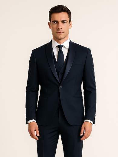 MARCEL MOREL Abito uomo Drop 8 Slim Fit da cerimonia con gilet e revers sciallato in raso – Made in Italy AB0480-GIL-DROP-8