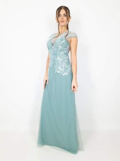 Sologioie Abito Lungo Cerimonia con Ricami e Stola in Tulle SSD180TU4002