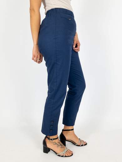 Pantaloni Estivi Donna Misto Lino Vita Alta Con Elastico