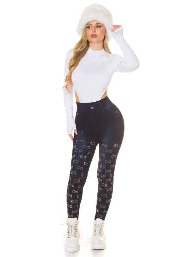 Jeggings Vita Alta con Glitter Effetto Jeans