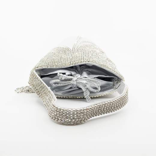 Coo & Coo Fashion Clutch Pochette Cerimonia Argento Morbida Con Strass A Secchiello