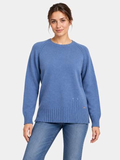 Viscose Blend Crew Neck Sweater with Decorative Buttons