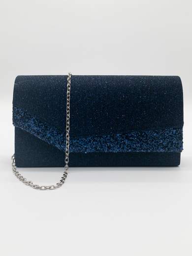 MICHELLE MOON Pochette da Cerimonia Blu Lurex con Patella Glitterata e Catenella Removibile XX3505-BLU