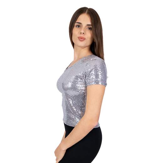 RINASCIMENTO Top Sottogiacca Donna Elegante con Finte Paillettes Manica Corta
