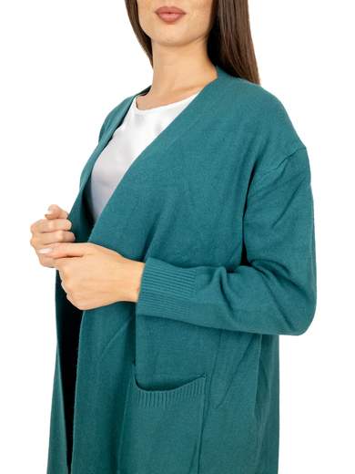 Cardigan lungo donna taglie comode invernale con tasche aperto