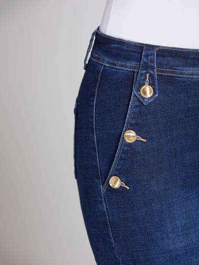 Jeans Larghi Sul Fondo E Lunghi Donna Vita Alta Elasticizzati