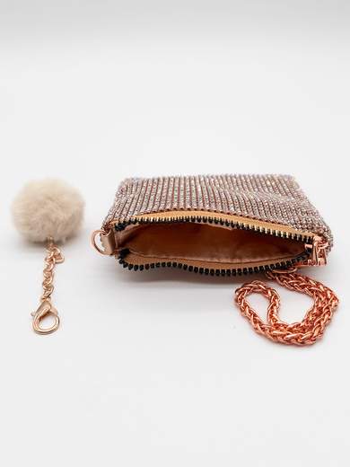 Champagne Mini Pochette with Rhinestones Coin Purse and Document Holder V6064-champagne