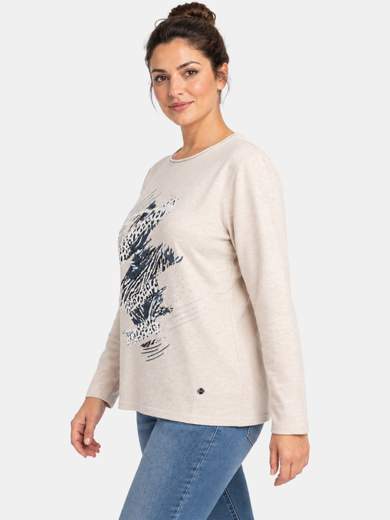 Maglia a girocollo con stampa maculata e strass