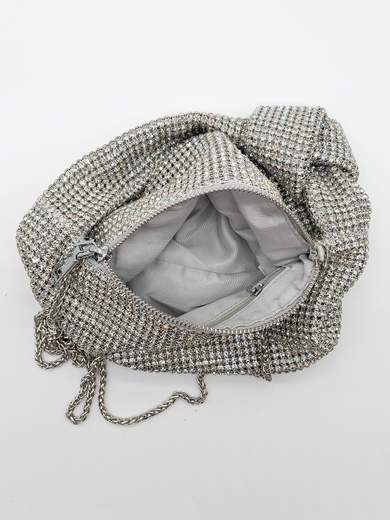 Silver Rhinestone Evening Bag with Removable Chain
