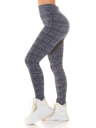 Leggings Sexy a Vita Alta con Motivo a Quadri