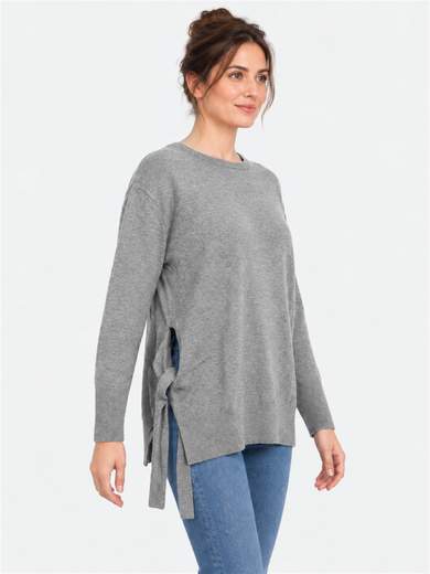 Wool Blend Sweater with Side Knot and Asymmetric Line