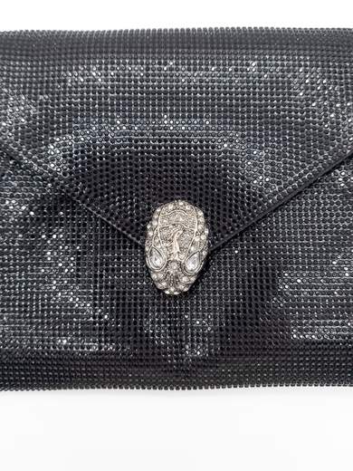 Black Ceremony Clutch with Rhinestones and Jewel Closure