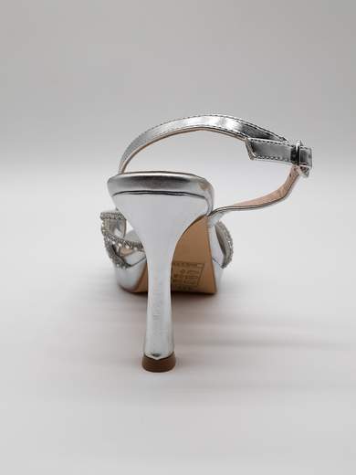 Silver Jeweled Ceremony Sandals with Hourglass Heel