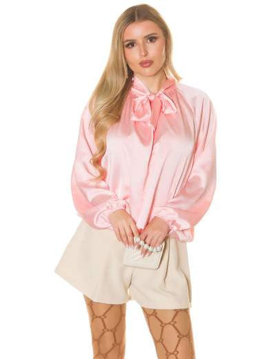 KOUCLA Camicetta Sexy in Raso con Fiocco - Maniche Lunghe Eleganti 0000LT51261