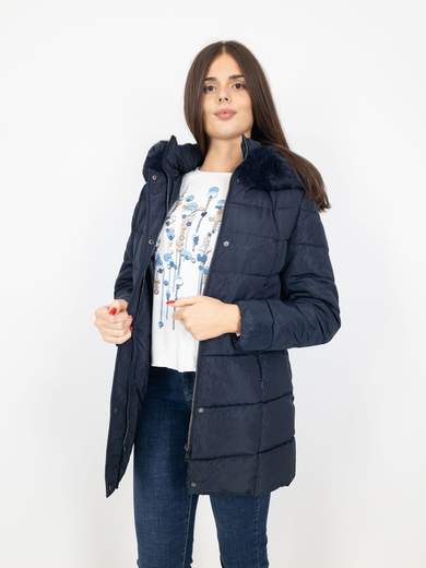 Piumino Lungo Donna Con Cappuccio E Pelliccia Staccabile