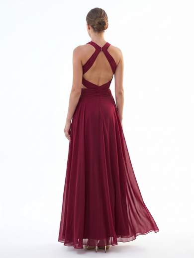 Abito Lungo da Cerimonia in Chiffon con Collo all'Americana 7007-6F