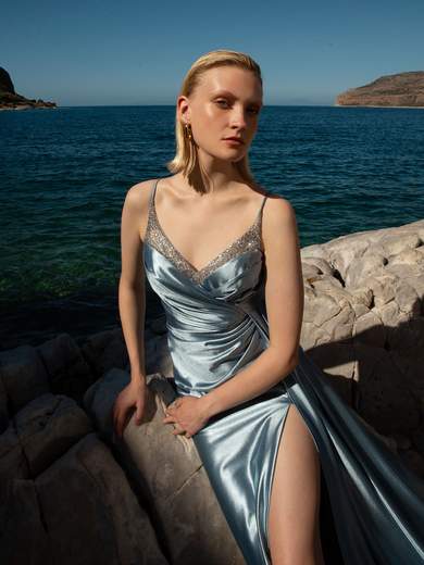 Vestito Cerimonia Elegante Lungo Da Testimone Sposa Con Spacco