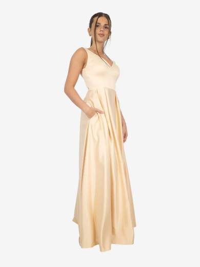 Abito lungo da cerimonia in raso con tasche e stola