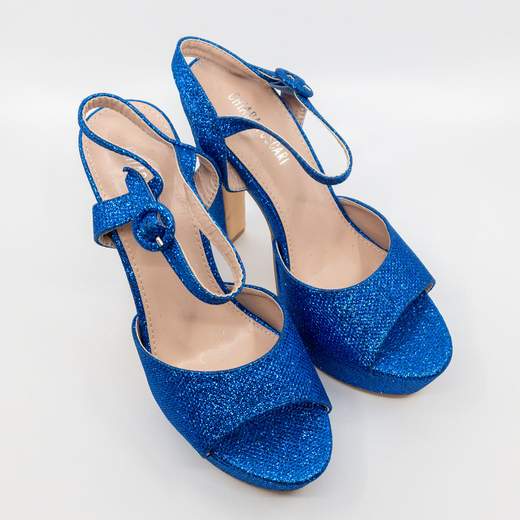 Sandali Blu Elettrico Eleganti Da Cerimonia Glitterati Con Plateau