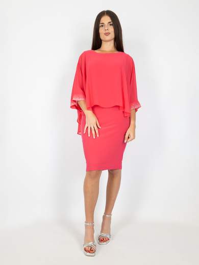 FRANK LYMAN Abito Elegante Donna Da Cerimonia Corto A Tubino Con Mantella E Polsini Con Strass 248148