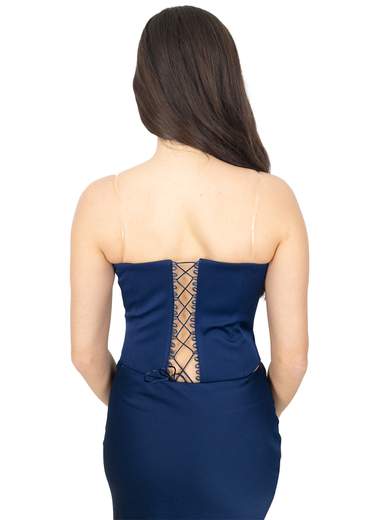 Completo Tre Pezzi con Gonna Longuette Corsetto e Giacca Decorata