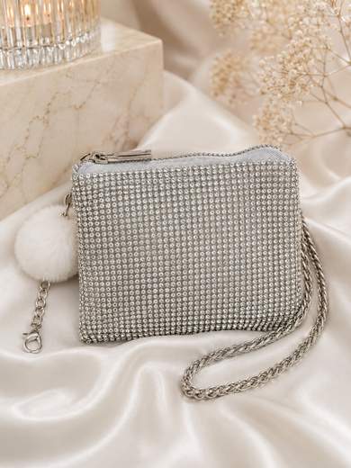 MICHELLE MOON Mini Pochette Argento con Strass Porta Monete e Documenti V6064-argento