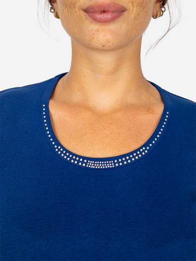 Women's round neck t-shirt with rhinestones in Italian cotton