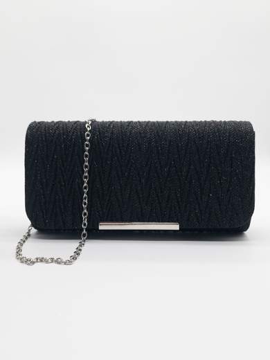 MICHELLE MOON Pochette da cerimonia nera glitterata elegante con tracolla removibile XX3479-NERO