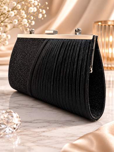 MICHELLE MOON Elegant Black Glitter & Pleated Clutch xx3470-nero